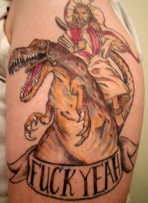 jesus riding t-rex tattoo
